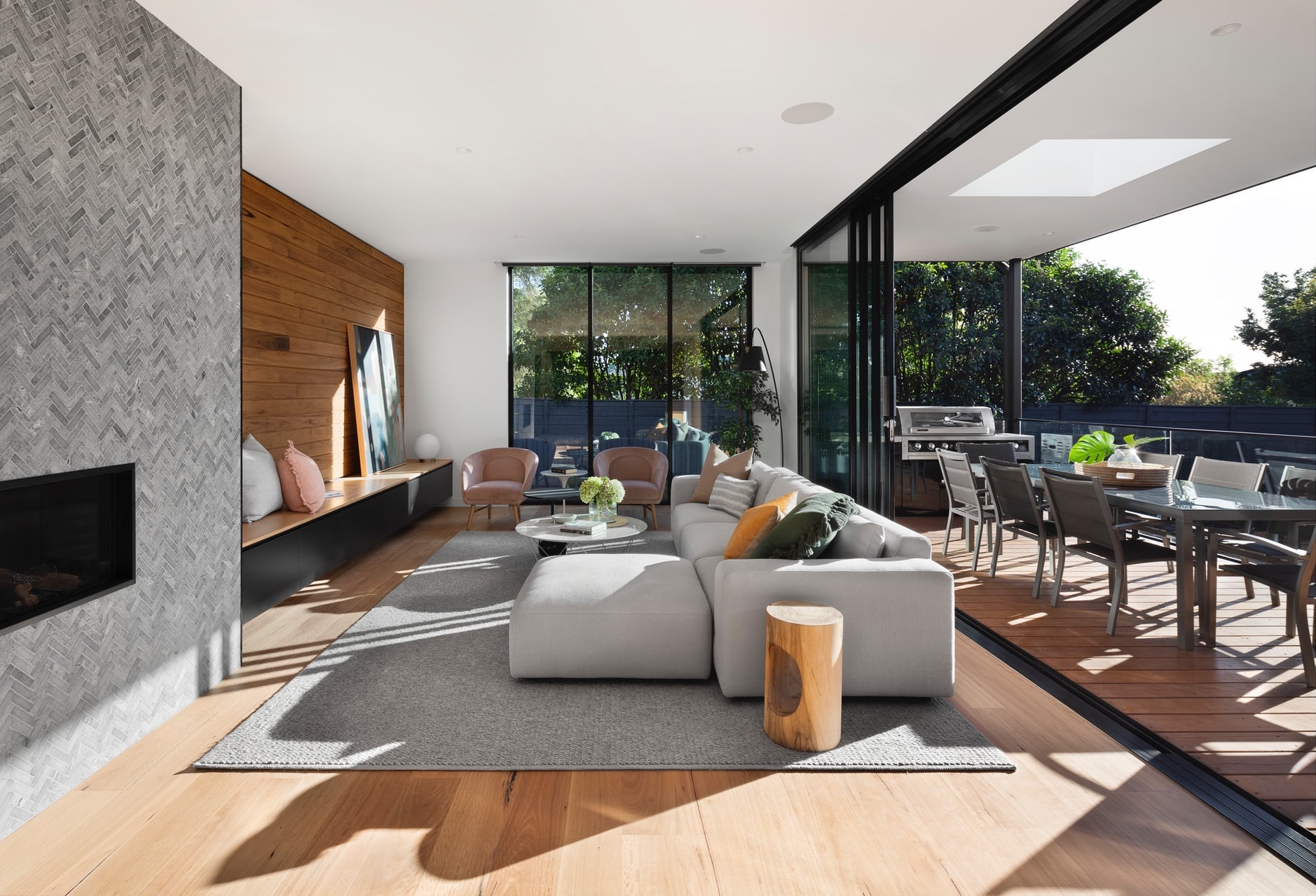 A lounge room with a patio